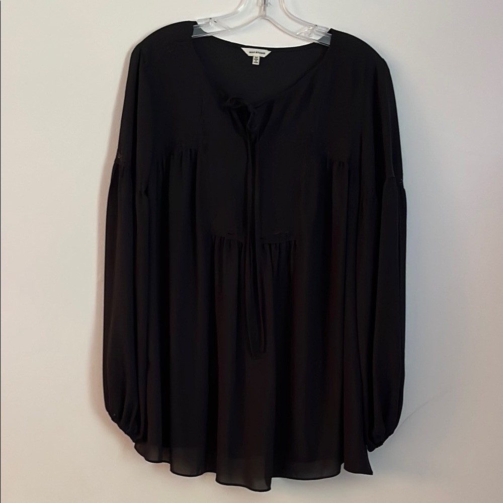 Max Studio Black Long Sleeve Tie Front Blouse